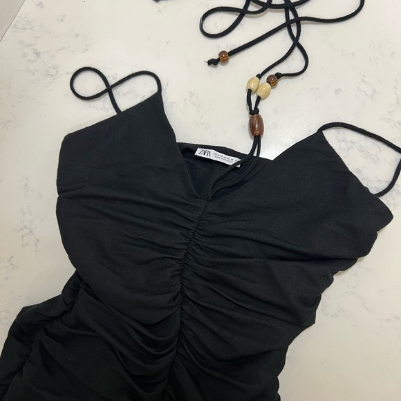 SOLD‼️‼️Zara Black Dress with Brown Bead Details - Picture 4 of 9